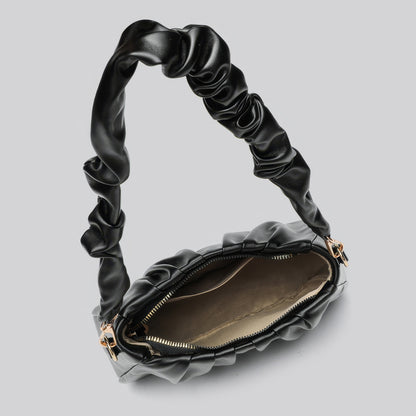 Ruched Satin Strap Faux Leather Bag