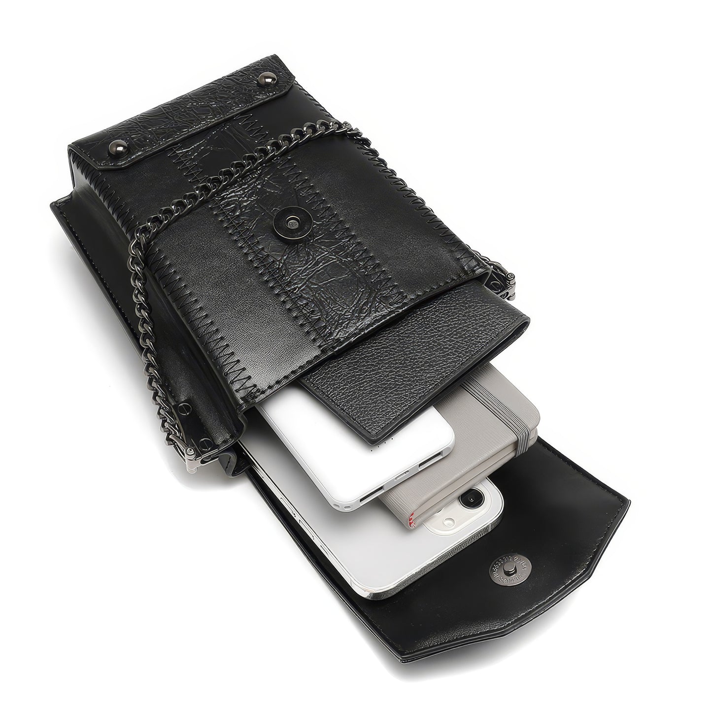 Black Textured Mini Crossbody with Eye Detail