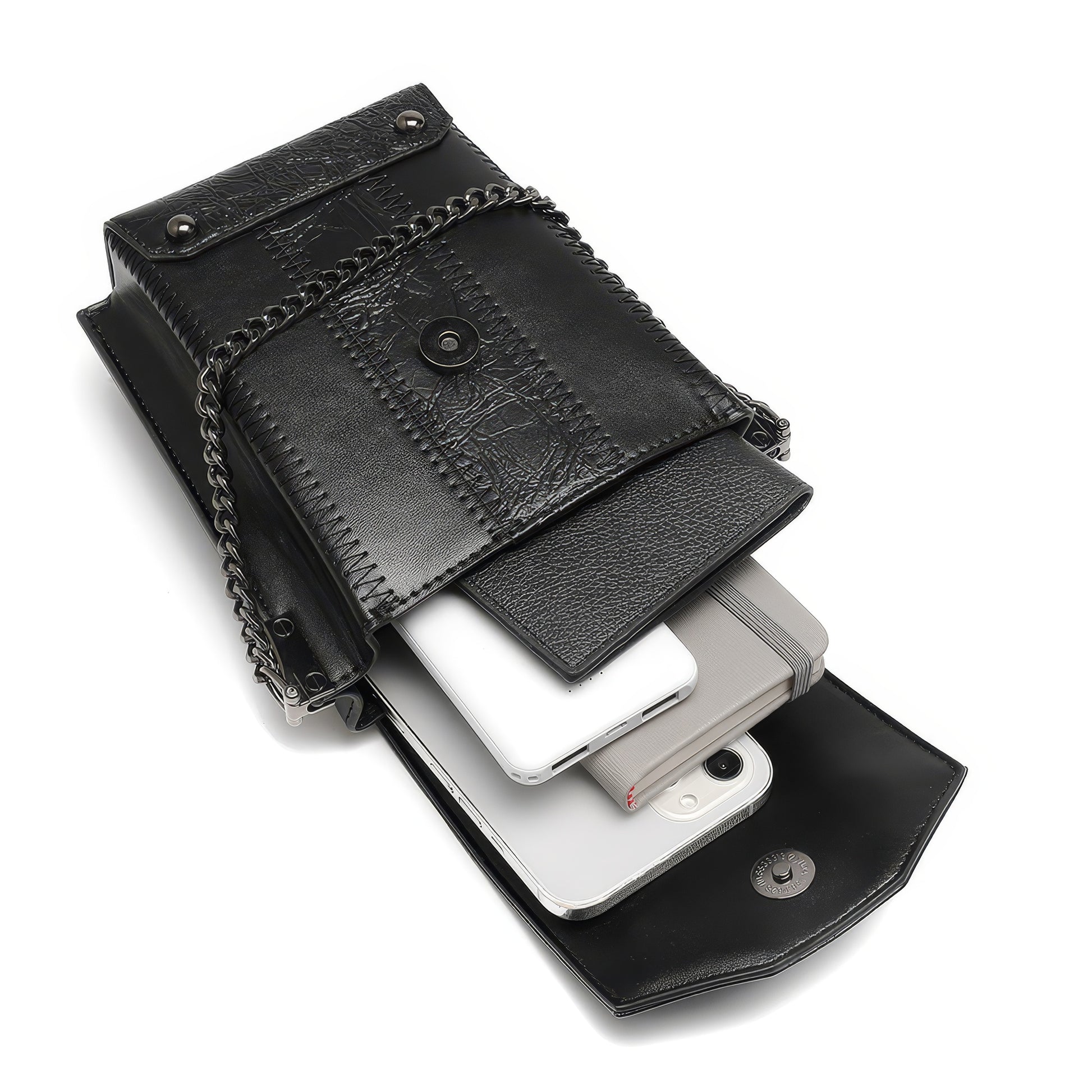 Black Textured Mini Crossbody with Eye Detail
