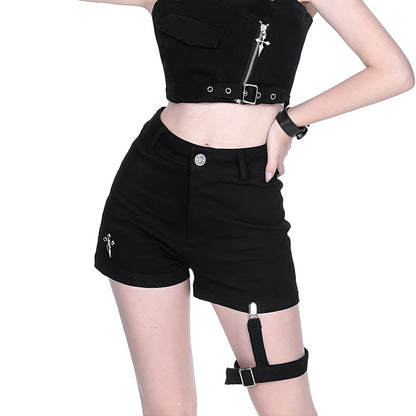 Strap Detail High Waist Shorts