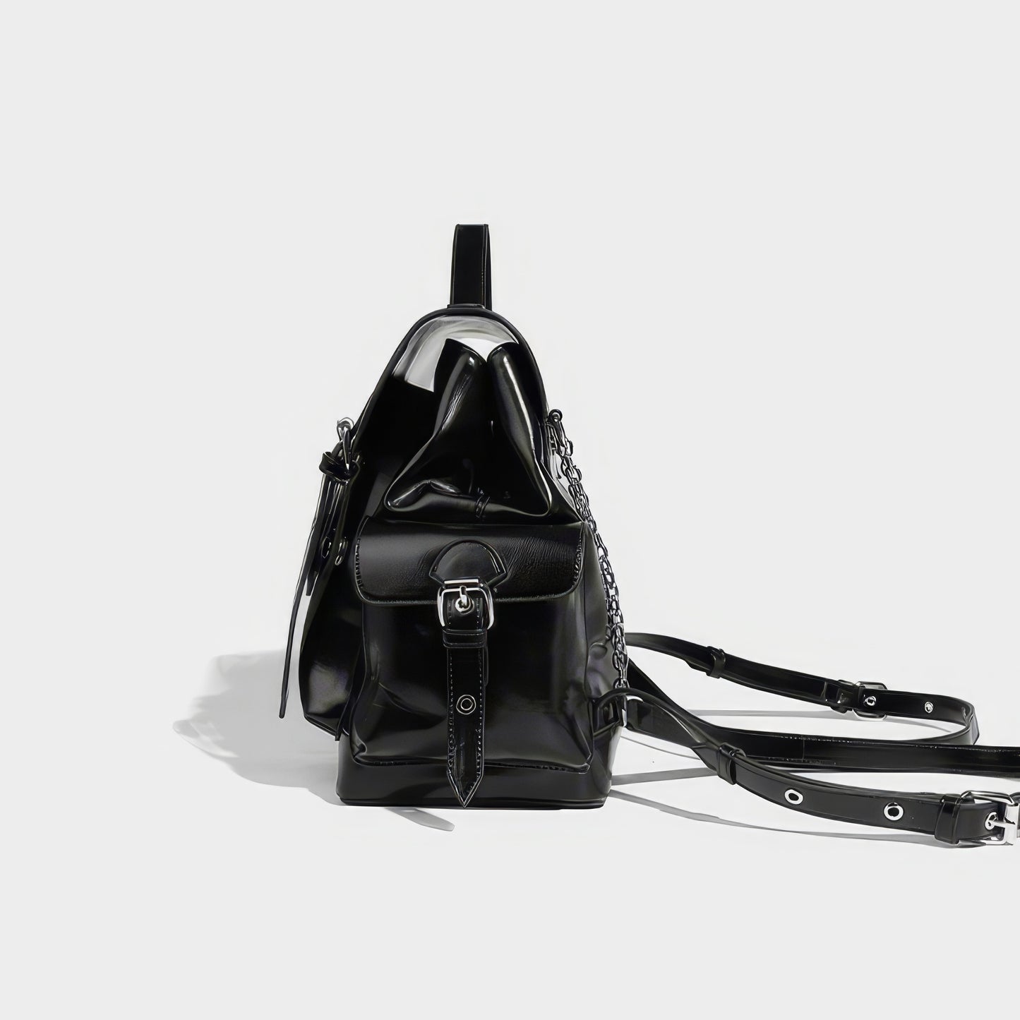 Triple Buckle Glossy Chain Backpack