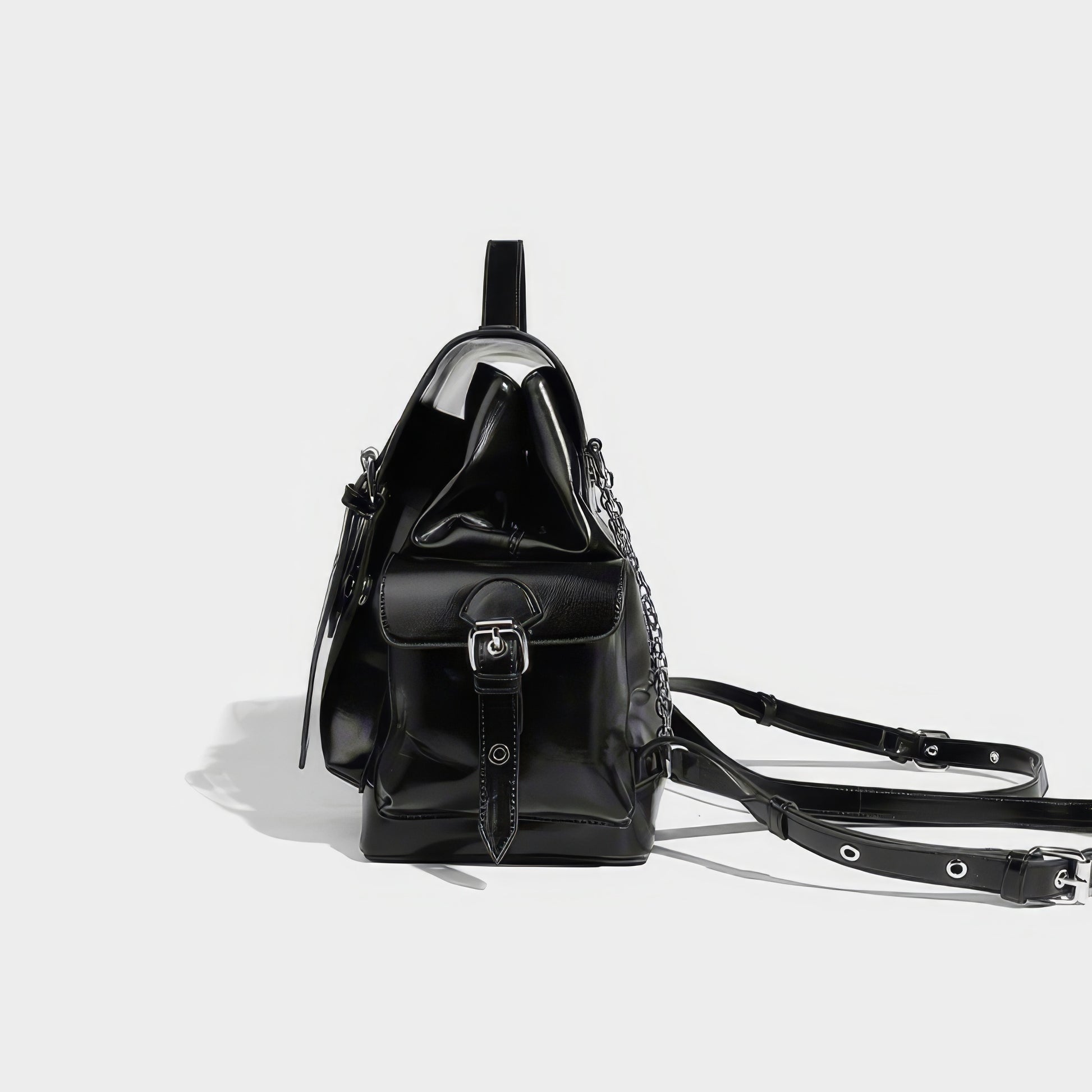 Triple Buckle Glossy Chain Backpack