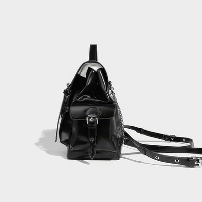 Triple Buckle Glossy Chain Backpack