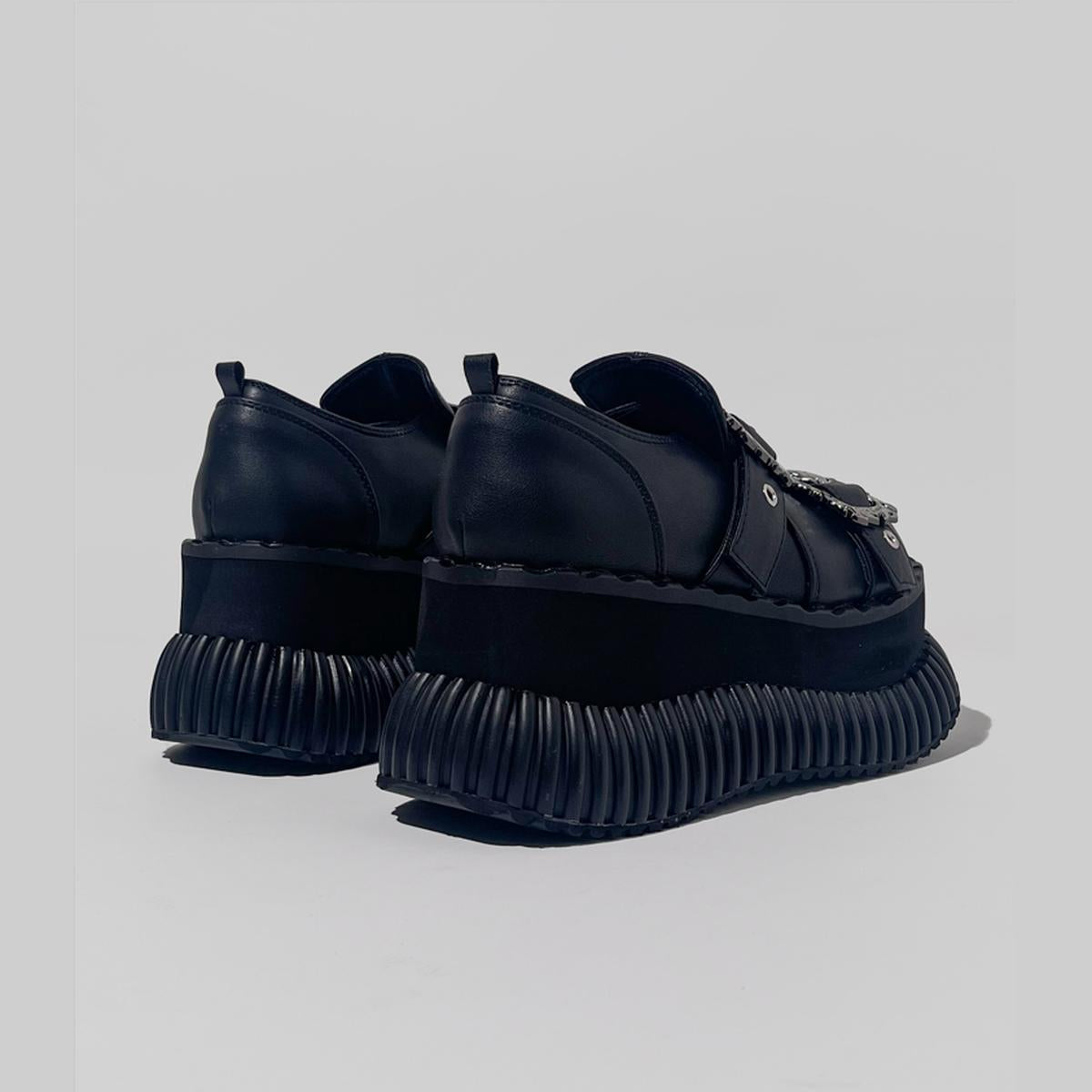 Metal Buckle Ribbed Platform Shoes