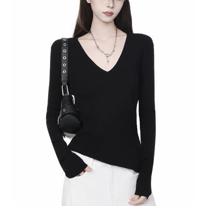 Ribbed Deep V-Neck Slim Fit Top