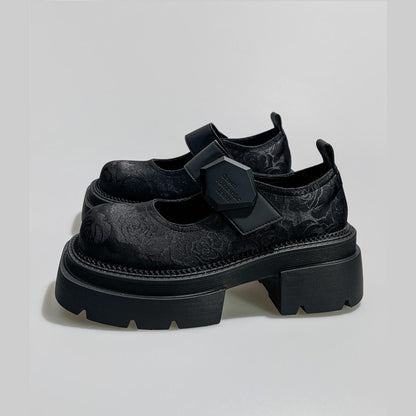 Black Floral Jacquard Platform Mary Janes