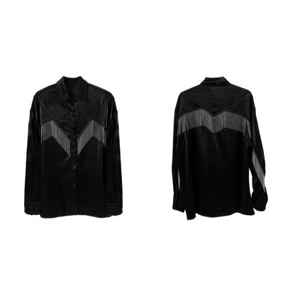 Shiny Fringe Detail Satin Shirt