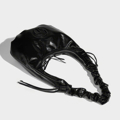 Ruched Glossy Crescent Shoulder Bag