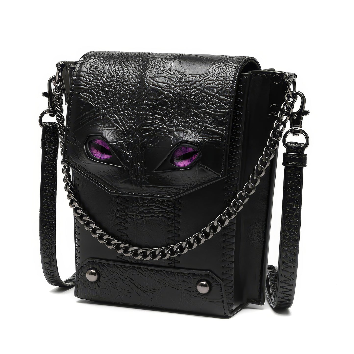 Black Textured Mini Crossbody with Eye Detail