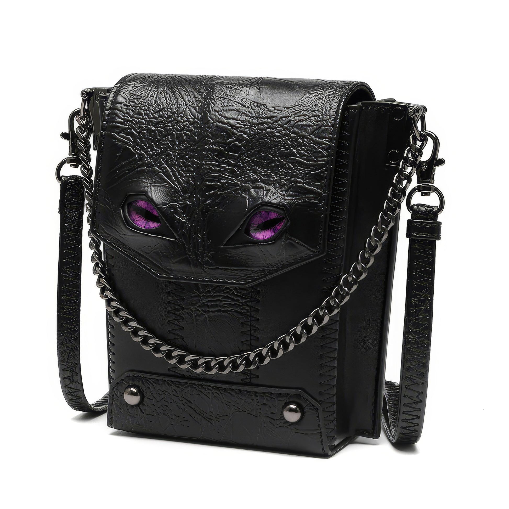 Black Textured Mini Crossbody with Eye Detail
