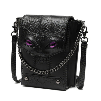 Black Textured Mini Crossbody with Eye Detail