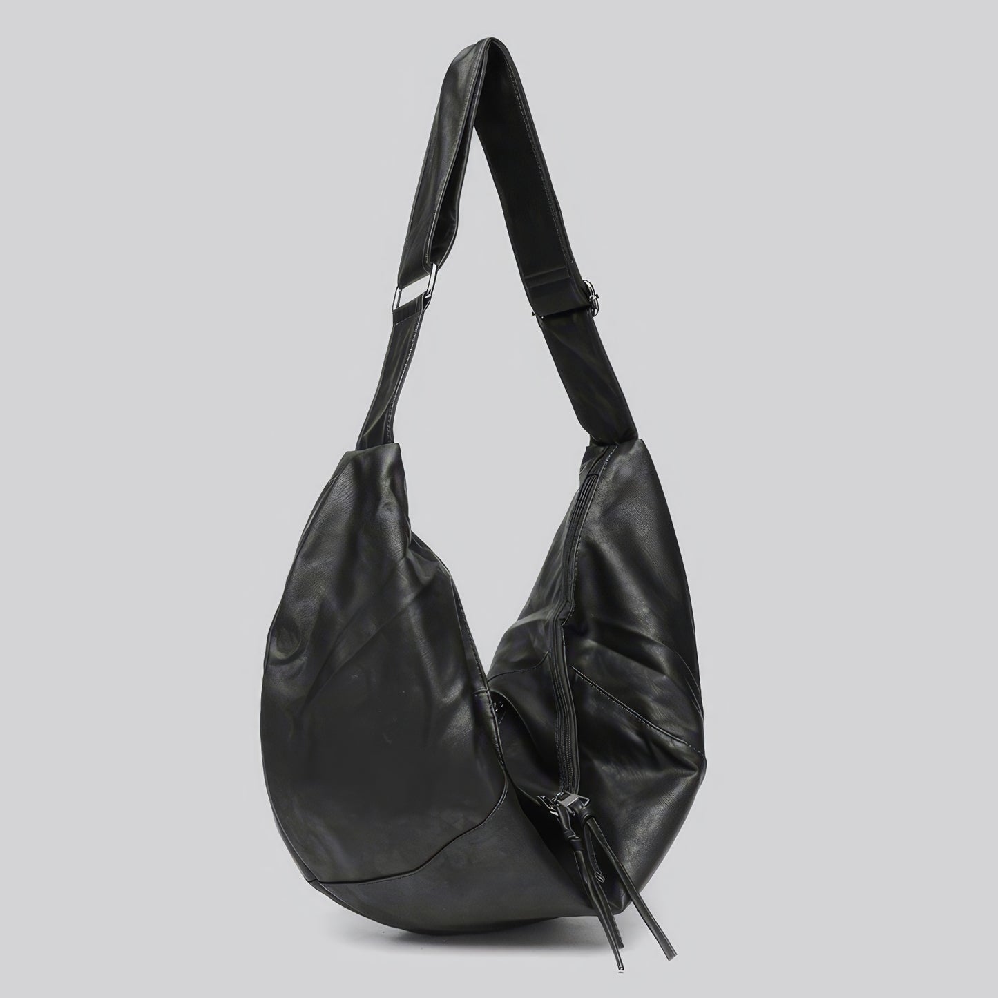 Faux Leather Crescent Zip Shoulder Bag