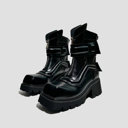 Black Futuristic Buckle Ankle Boots