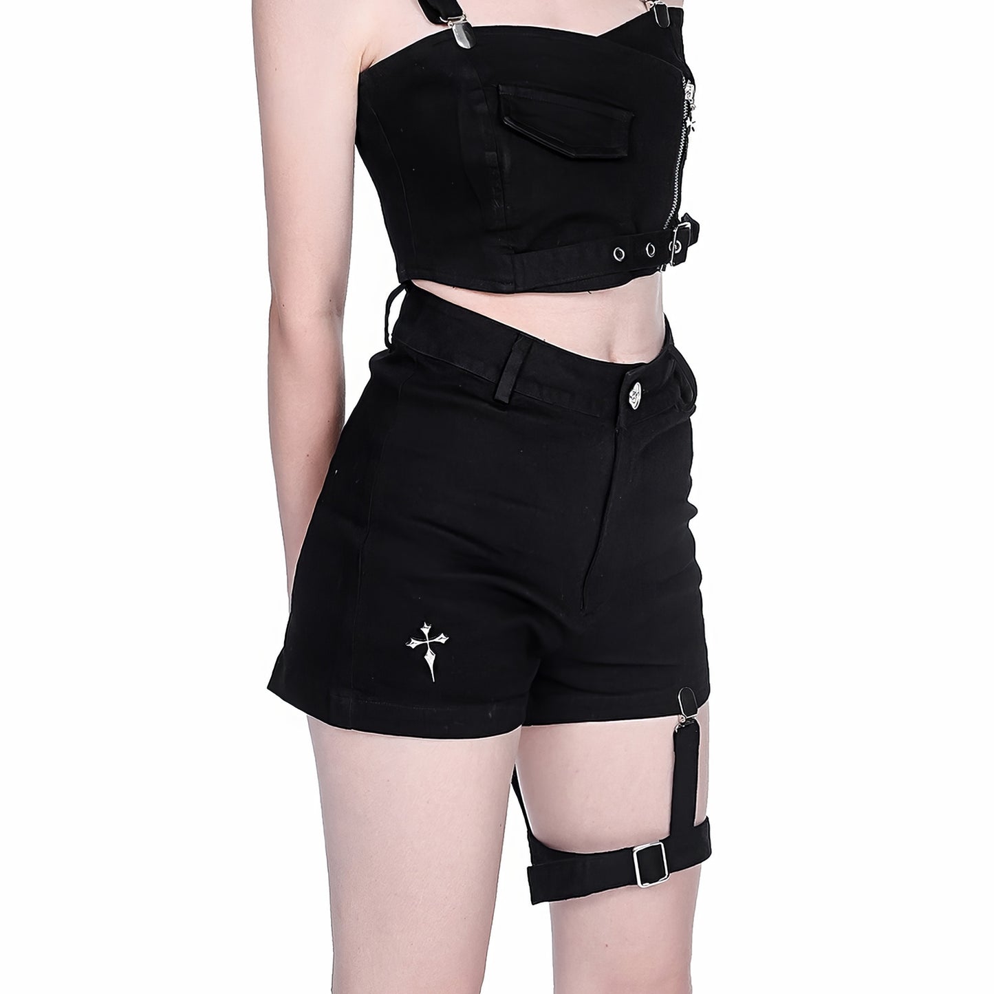 Strap Detail High Waist Shorts