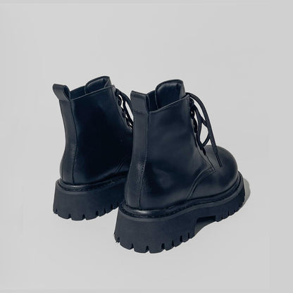 Black Chunky Sole Lace-Up Boots