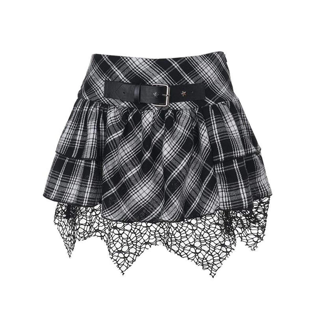 Plaid Ruffled Asymmetrical Skirt