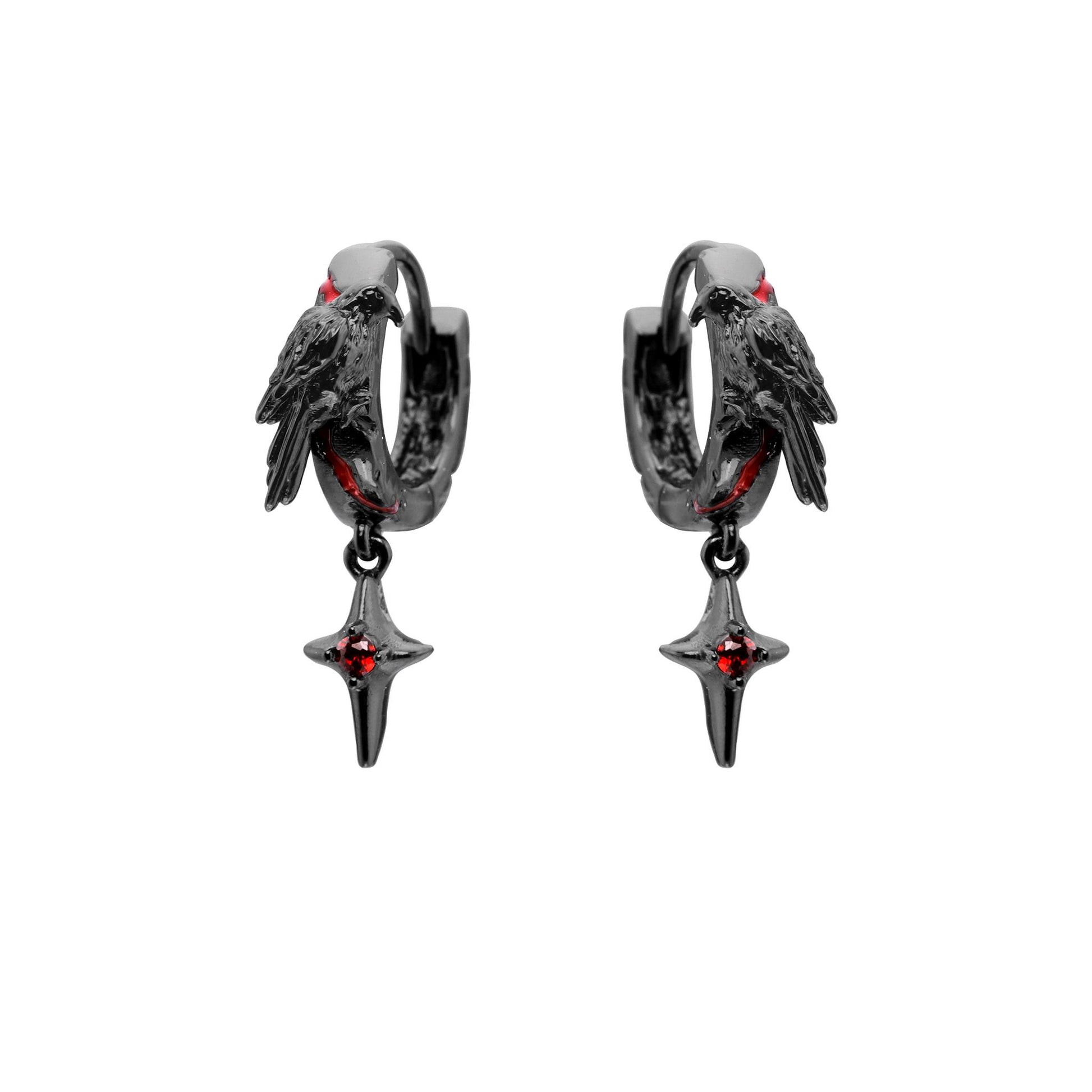 Black Raven Hoop Earrings