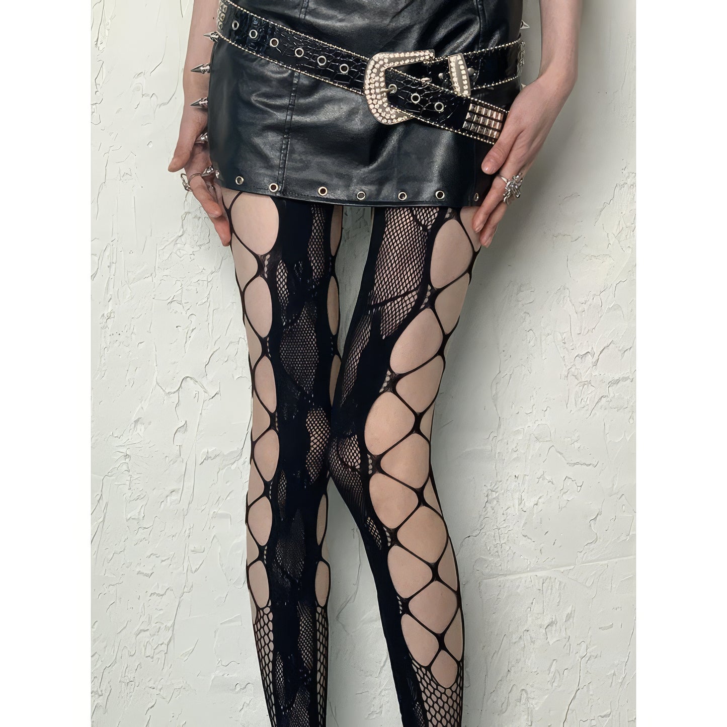 Oversized Cut-Out Mesh Tights