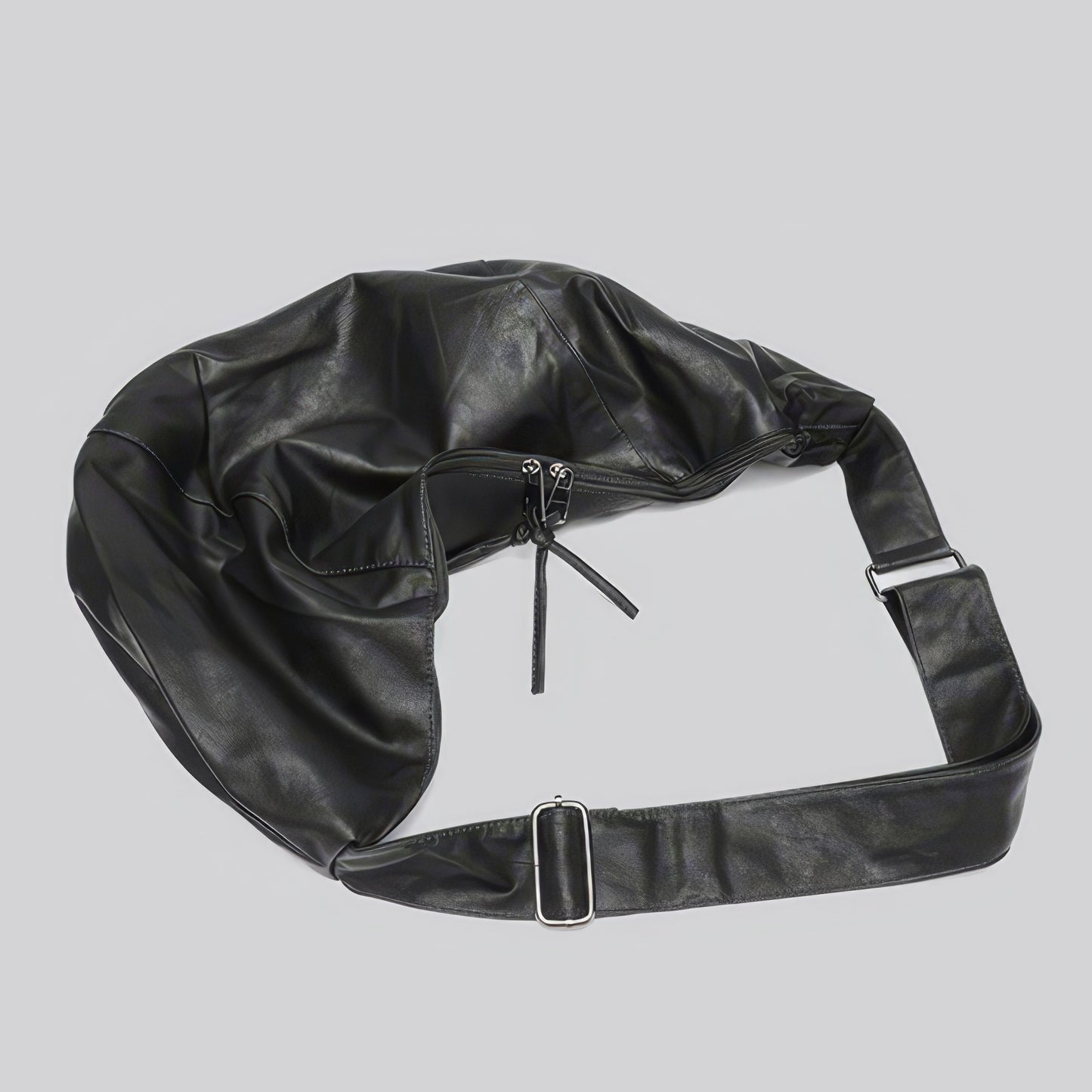 Faux Leather Crescent Zip Shoulder Bag