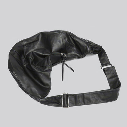Faux Leather Crescent Zip Shoulder Bag
