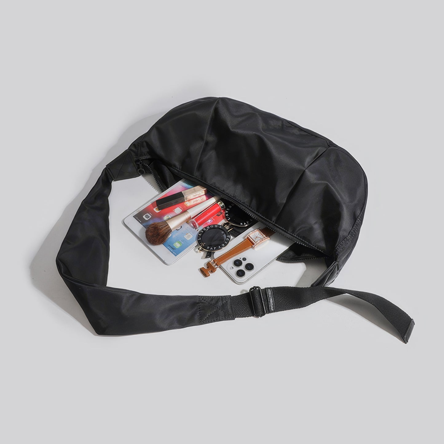 Minimalist Black Nylon Shoulder Bag