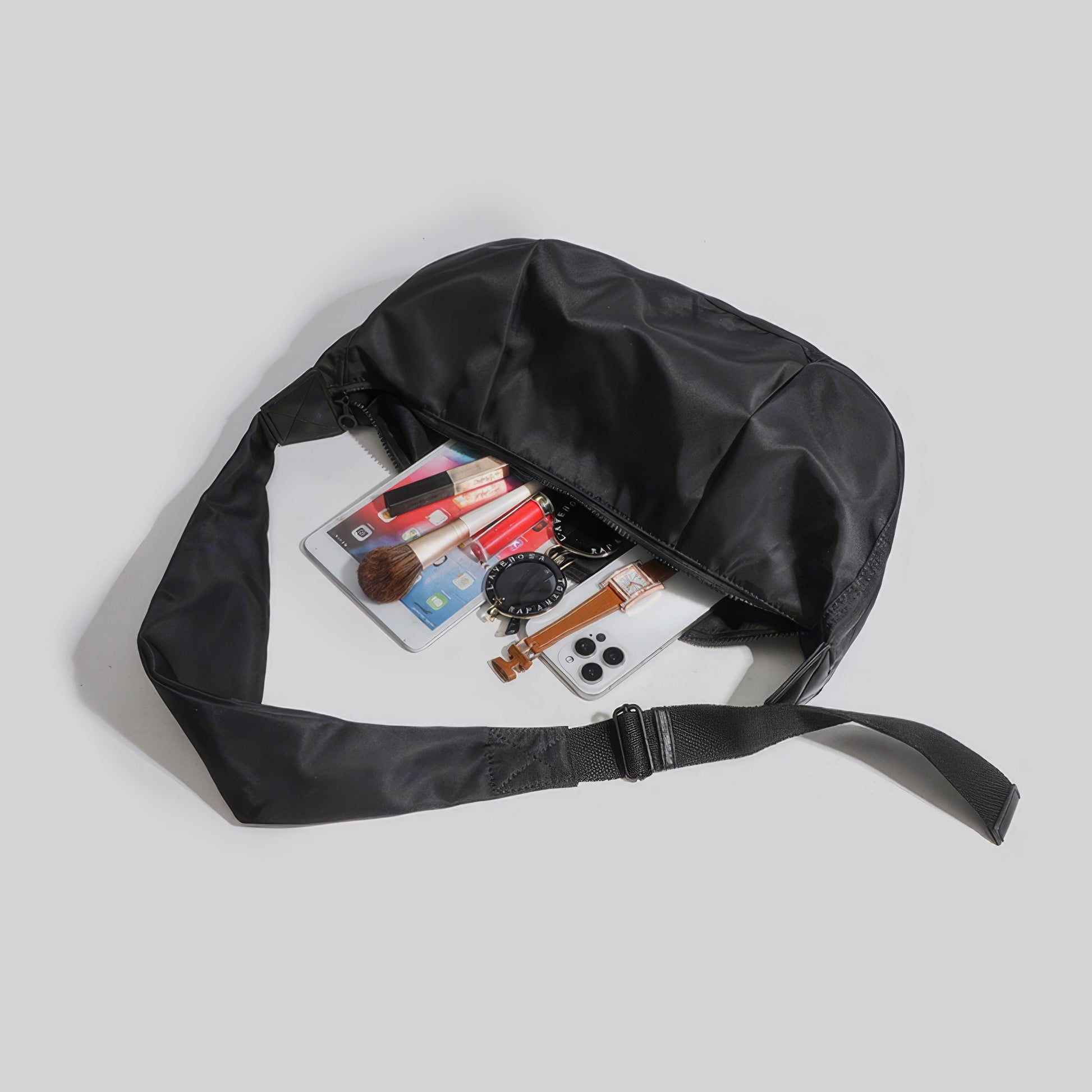 Minimalist Black Nylon Shoulder Bag