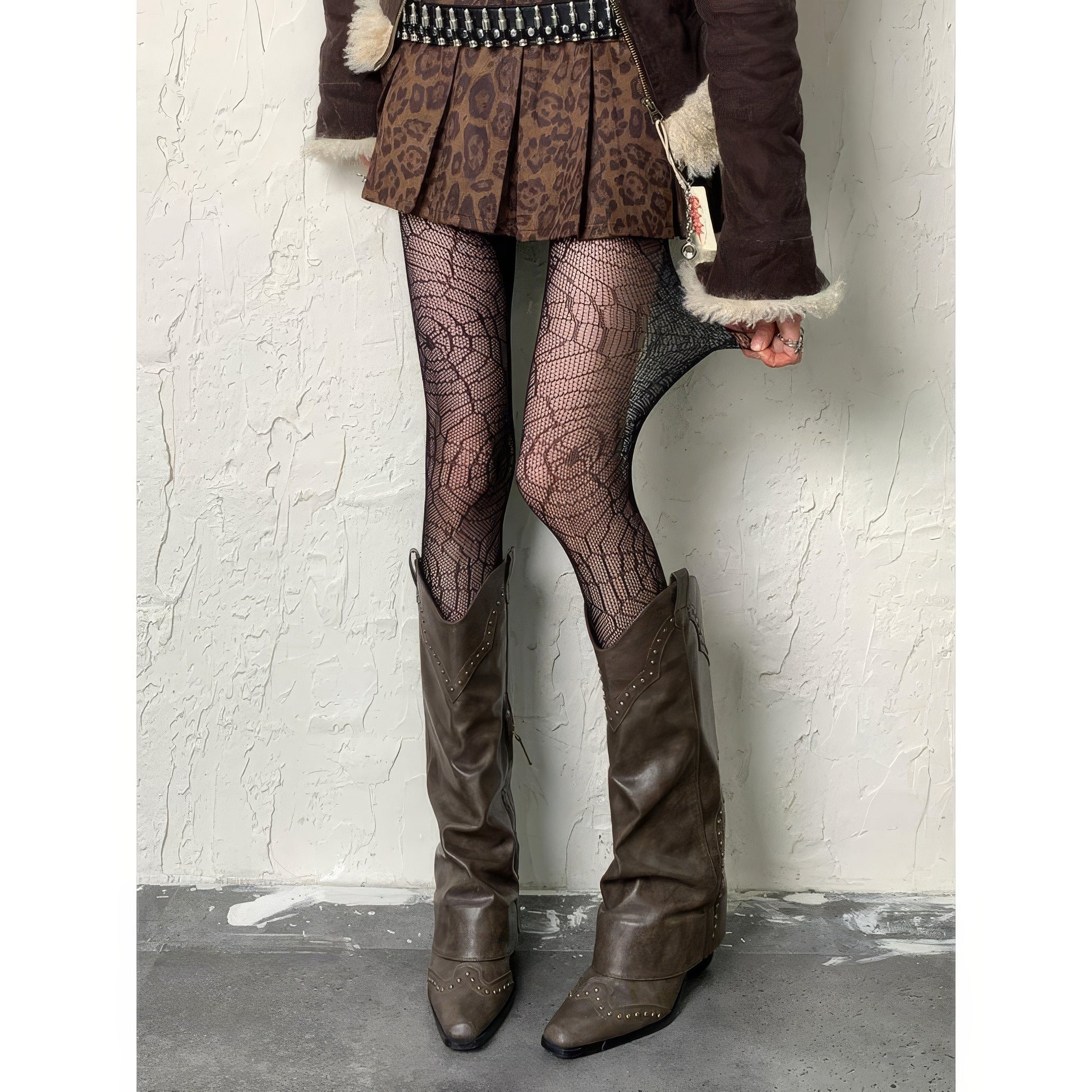 Geometric Web Sheer Mesh Tights