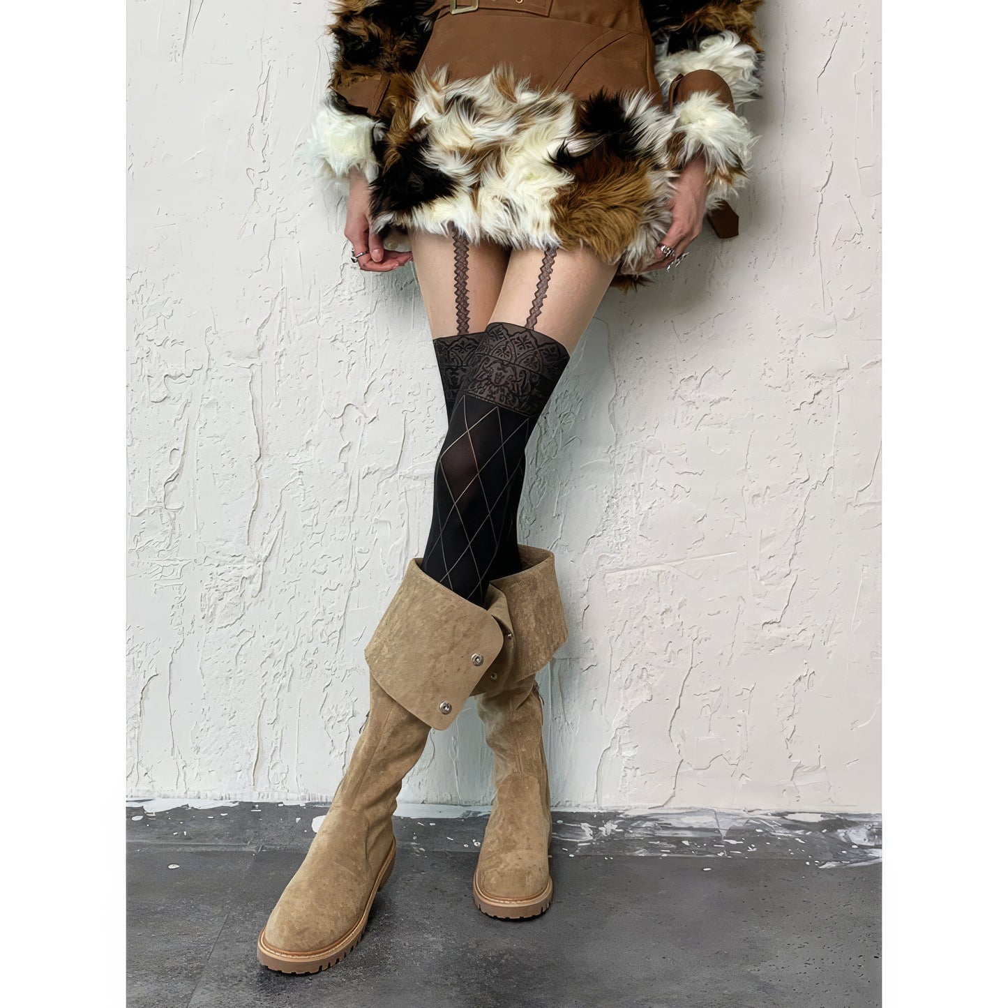 Vintage Lace Pattern Garter Tights