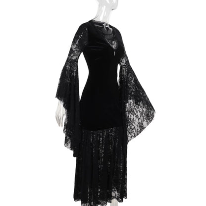 Velvet Lace Bell Sleeve Maxi Dress