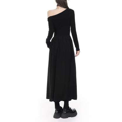 Draped Off Shoulder Long Sleeve Maxi Dress