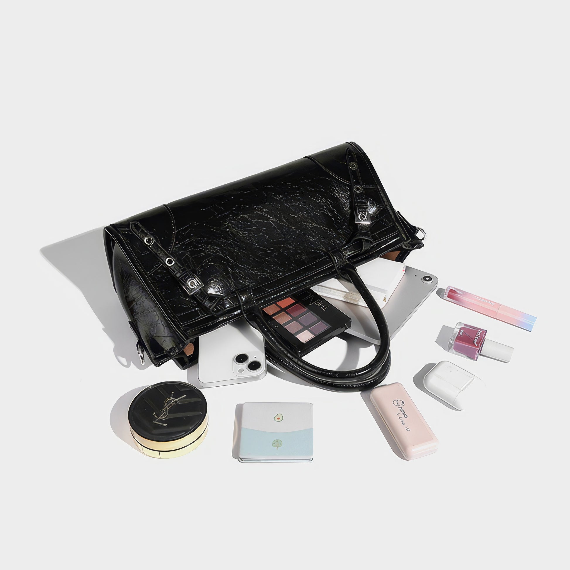 Glossy Barrel Buckle Handbag