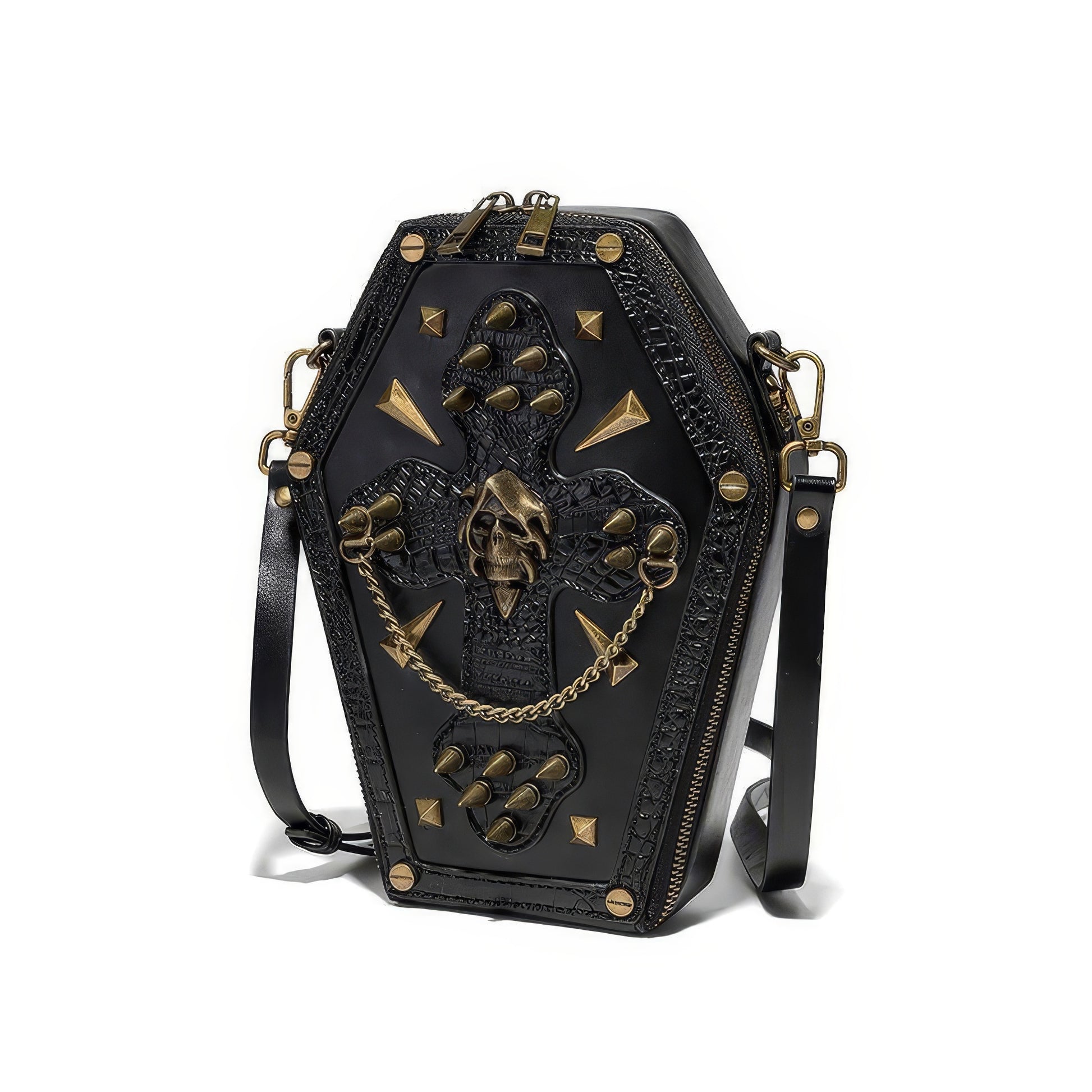 Embroidered Skull Stud Coffin Crossbody Bag