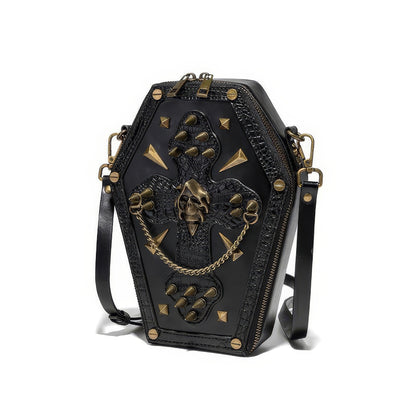 Embroidered Skull Stud Coffin Crossbody Bag
