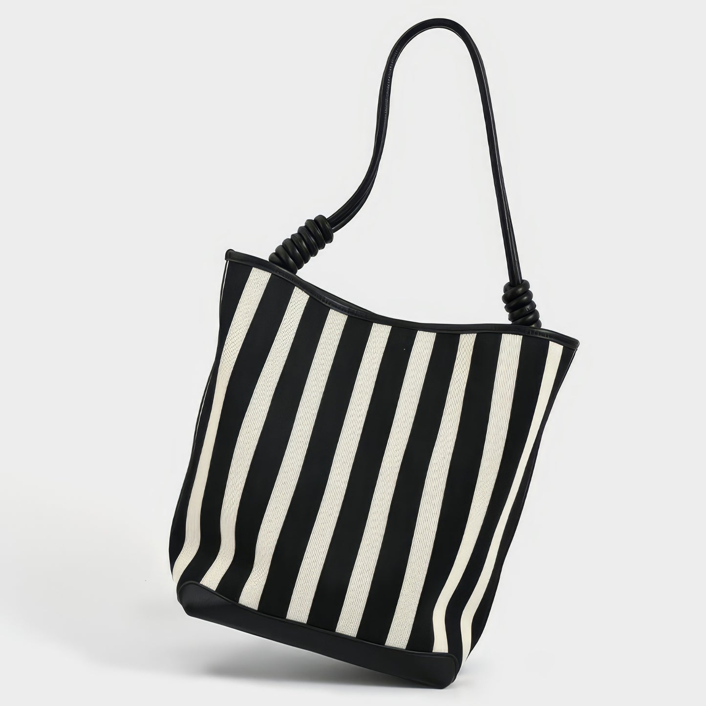 Striped Canvas Shoulder Tote Bag