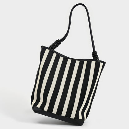 Striped Canvas Shoulder Tote Bag
