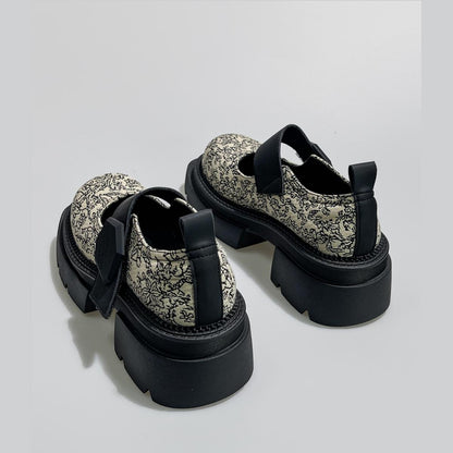 Apricot Floral Jacquard Platform Mary Janes