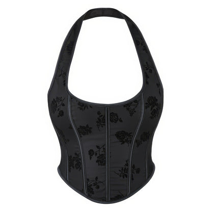Velvet Floral Halter Corset Top