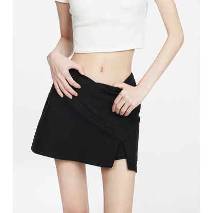 V-Waist Slit Hem Mini Skirt