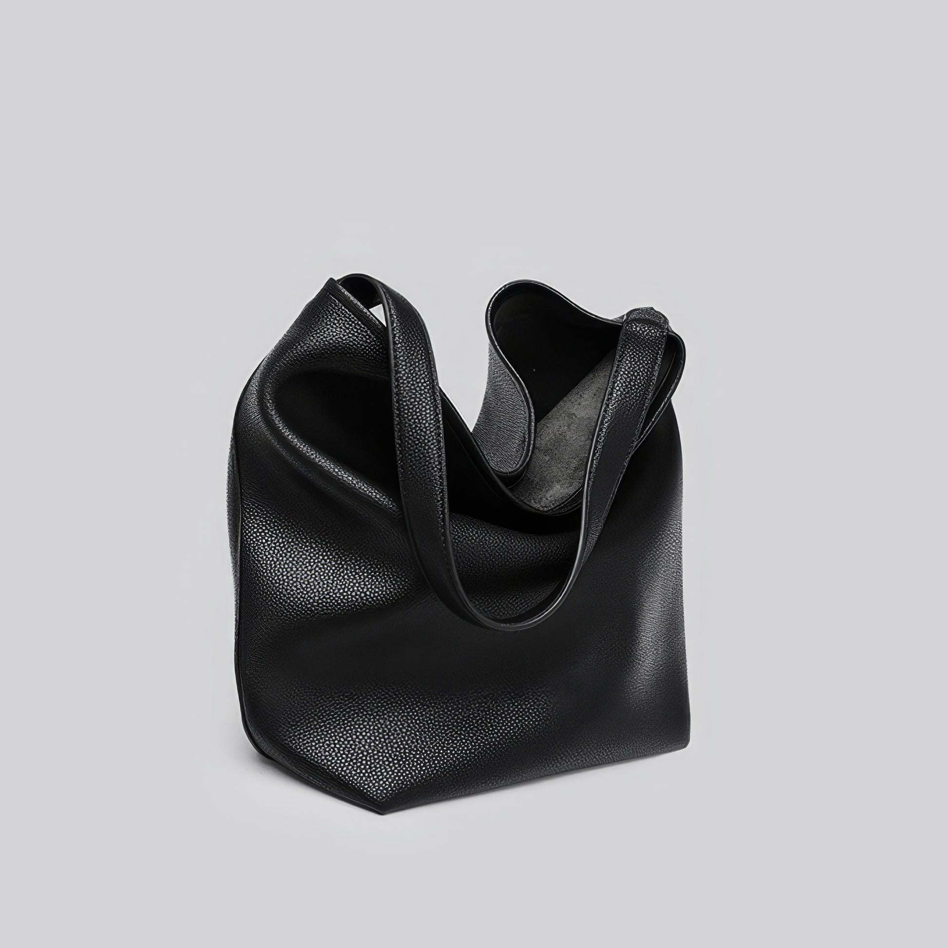 Structured Pebble Leather Black Tote Bag