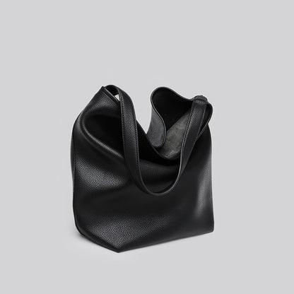 Structured Pebble Leather Black Tote Bag