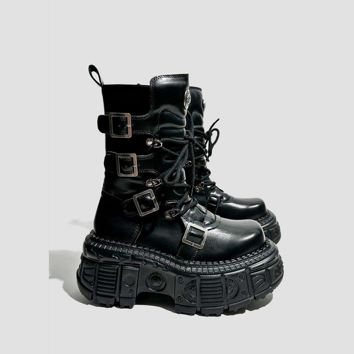 Black Multi-Buckle Platform Boots