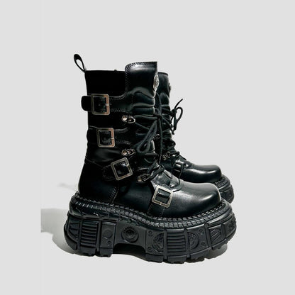 Black Multi-Buckle Platform Boots