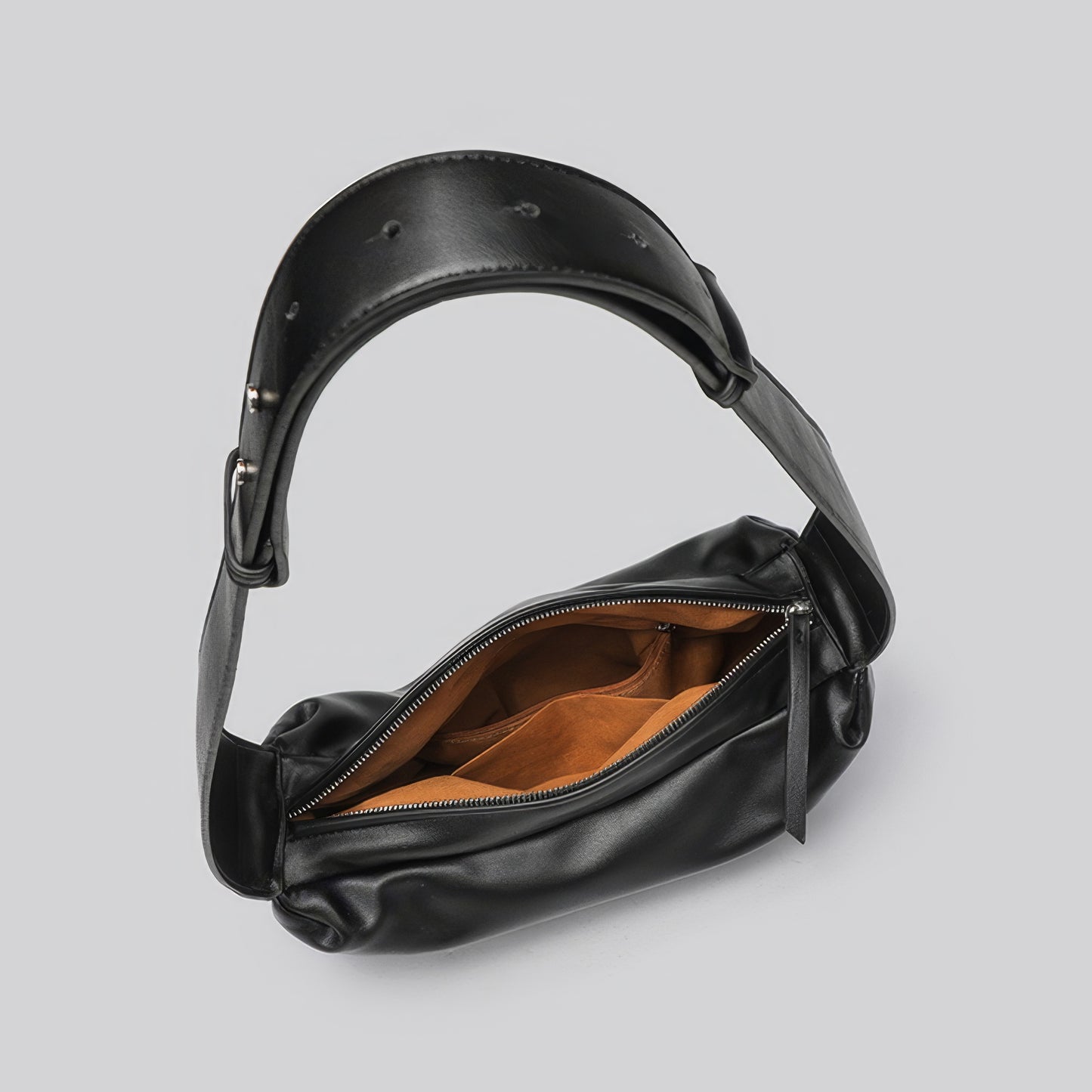 Smooth Faux Leather Crescent Shoulder Bag