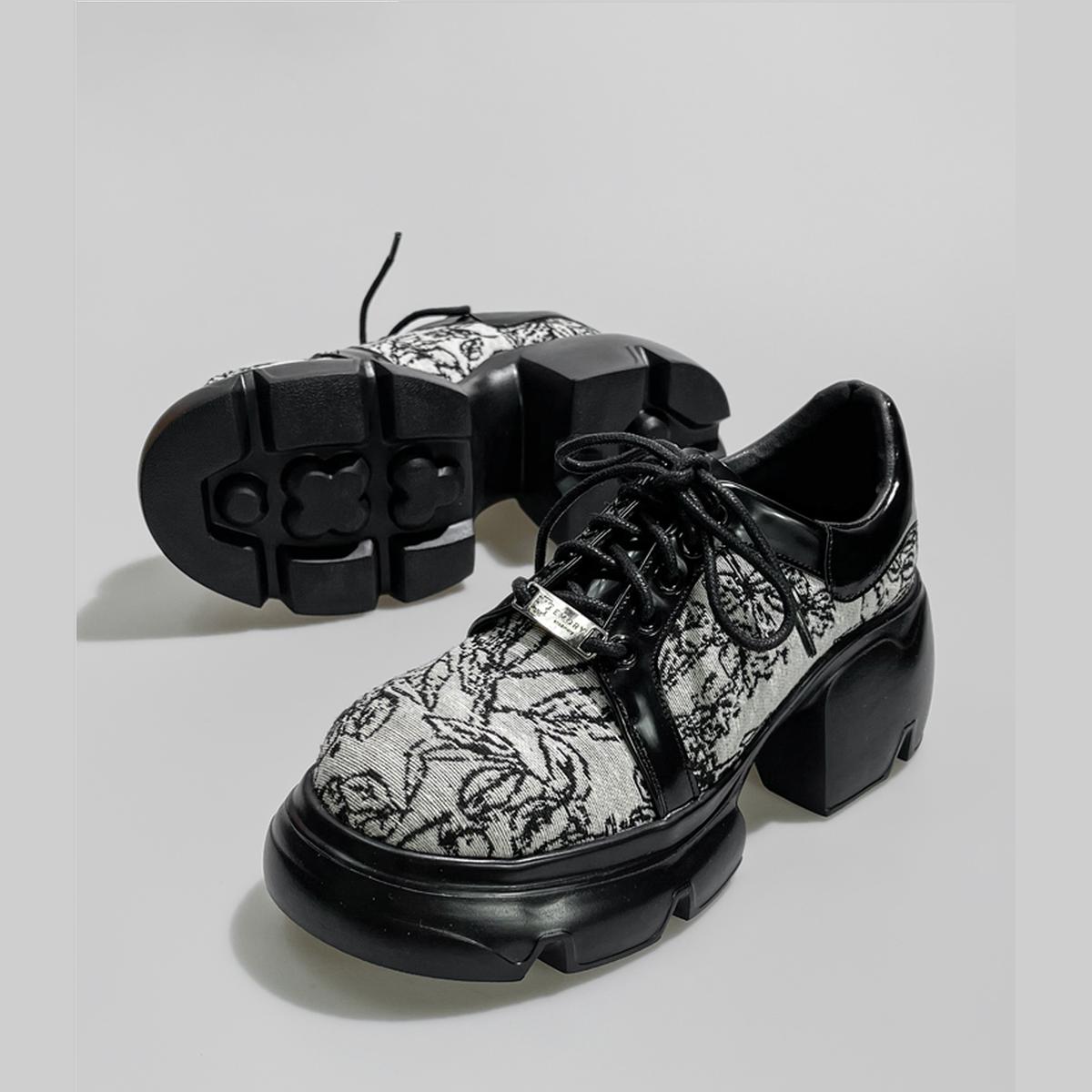 Black Patterned Chunky Platform Shoes