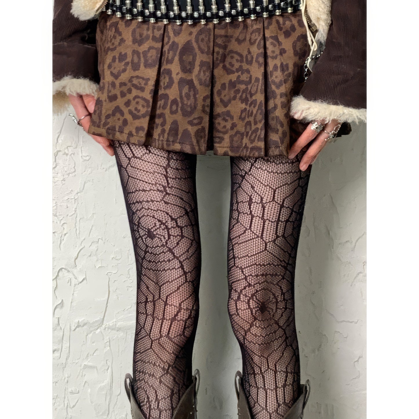 Geometric Web Sheer Mesh Tights