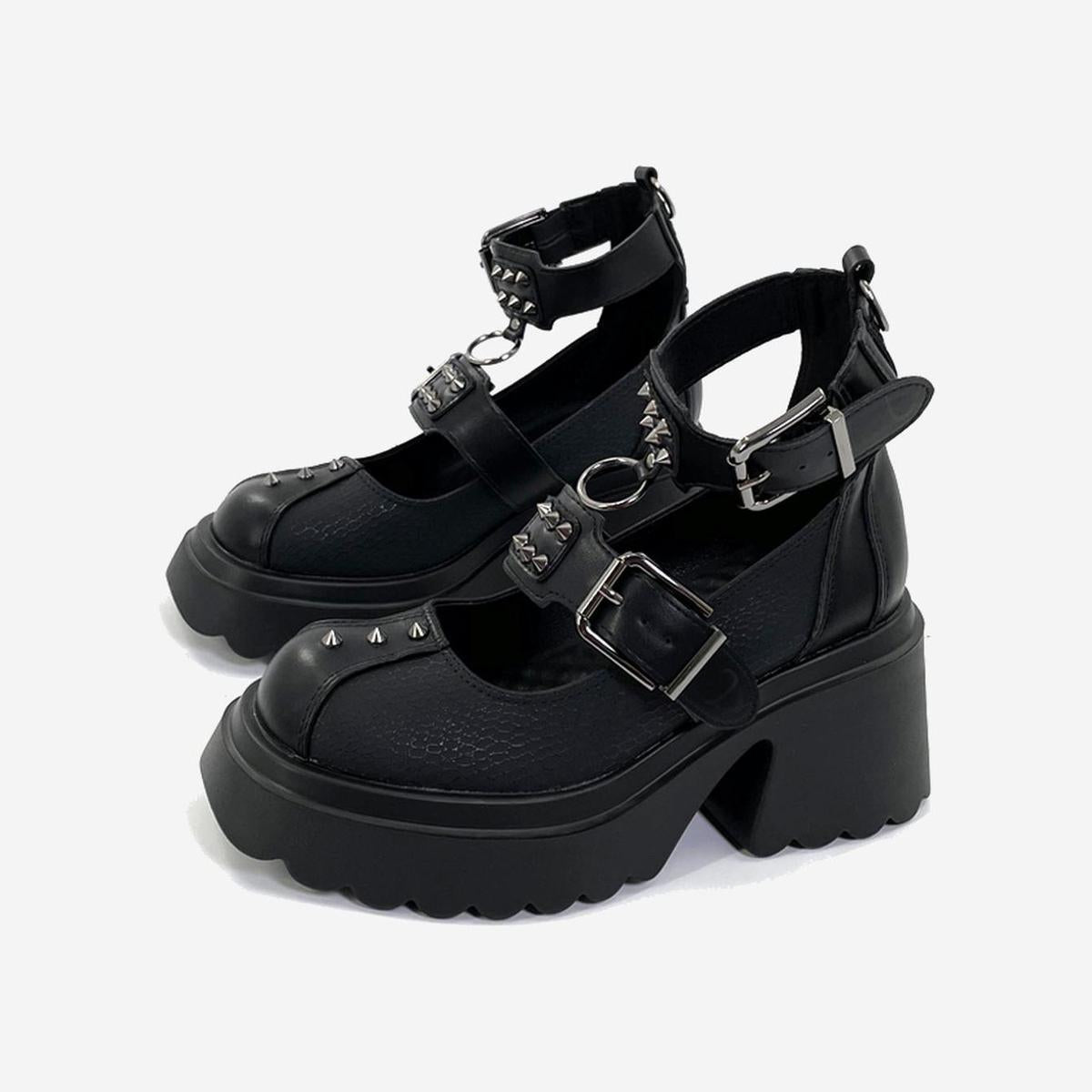 Spiked Buckle Platform Mary Janes