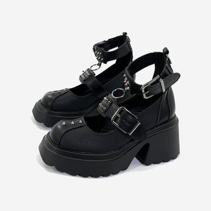 Spiked Buckle Platform Mary Janes