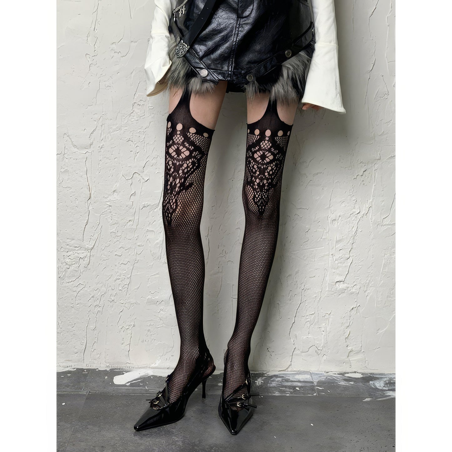 Ornate Cutout Lace Mesh Tights