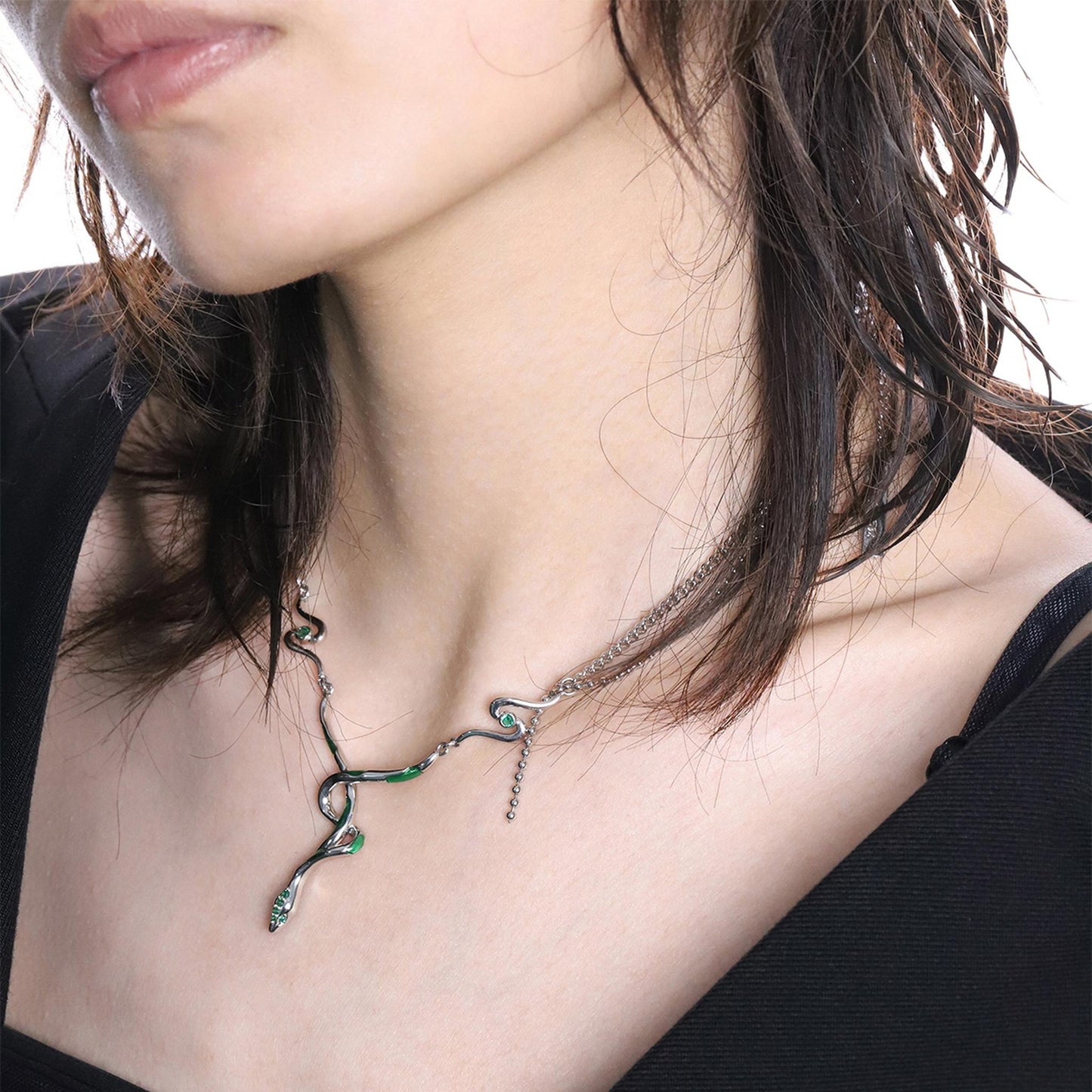 Emerald Serpent Twist Necklace