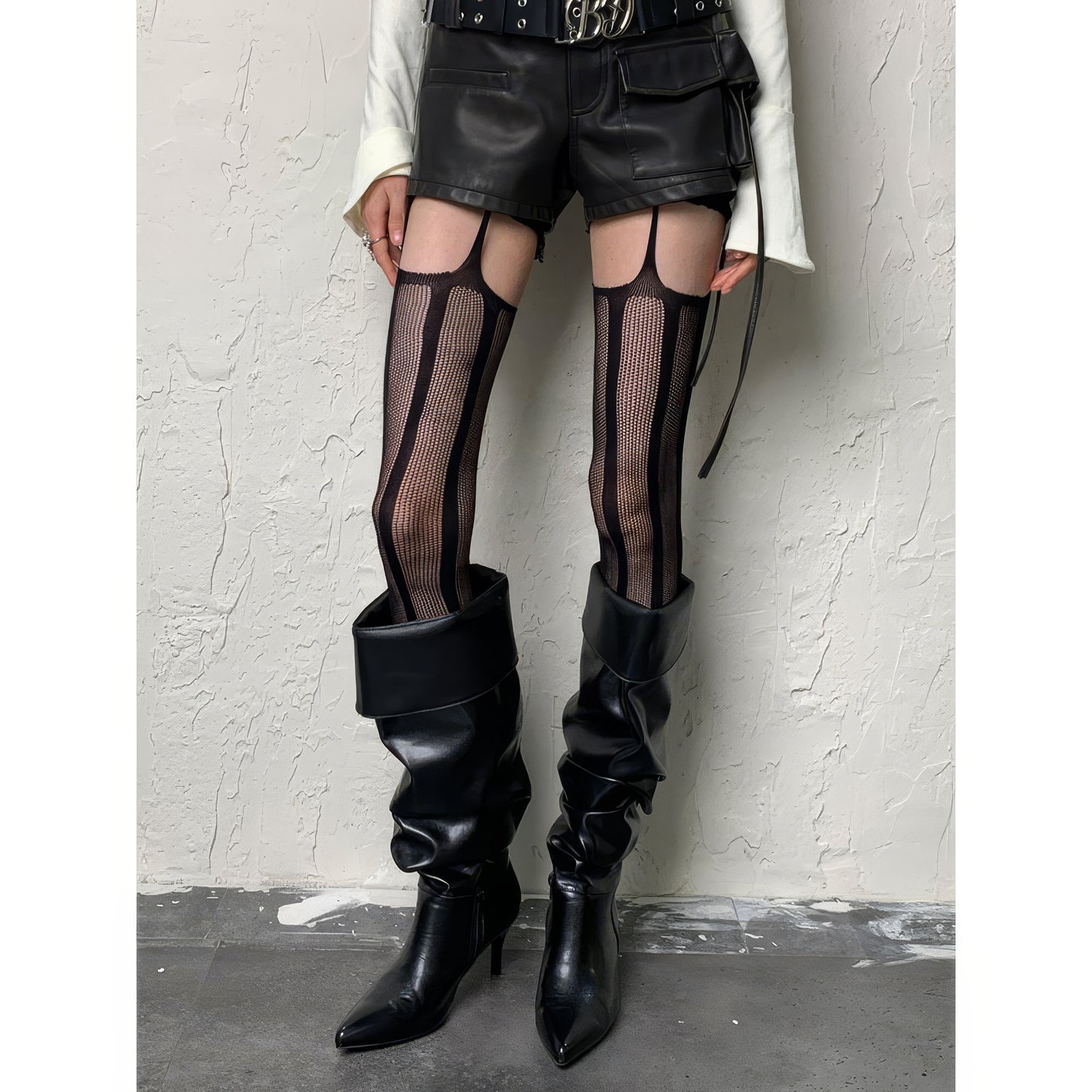 Vertical Mesh Stripe Garter Tights